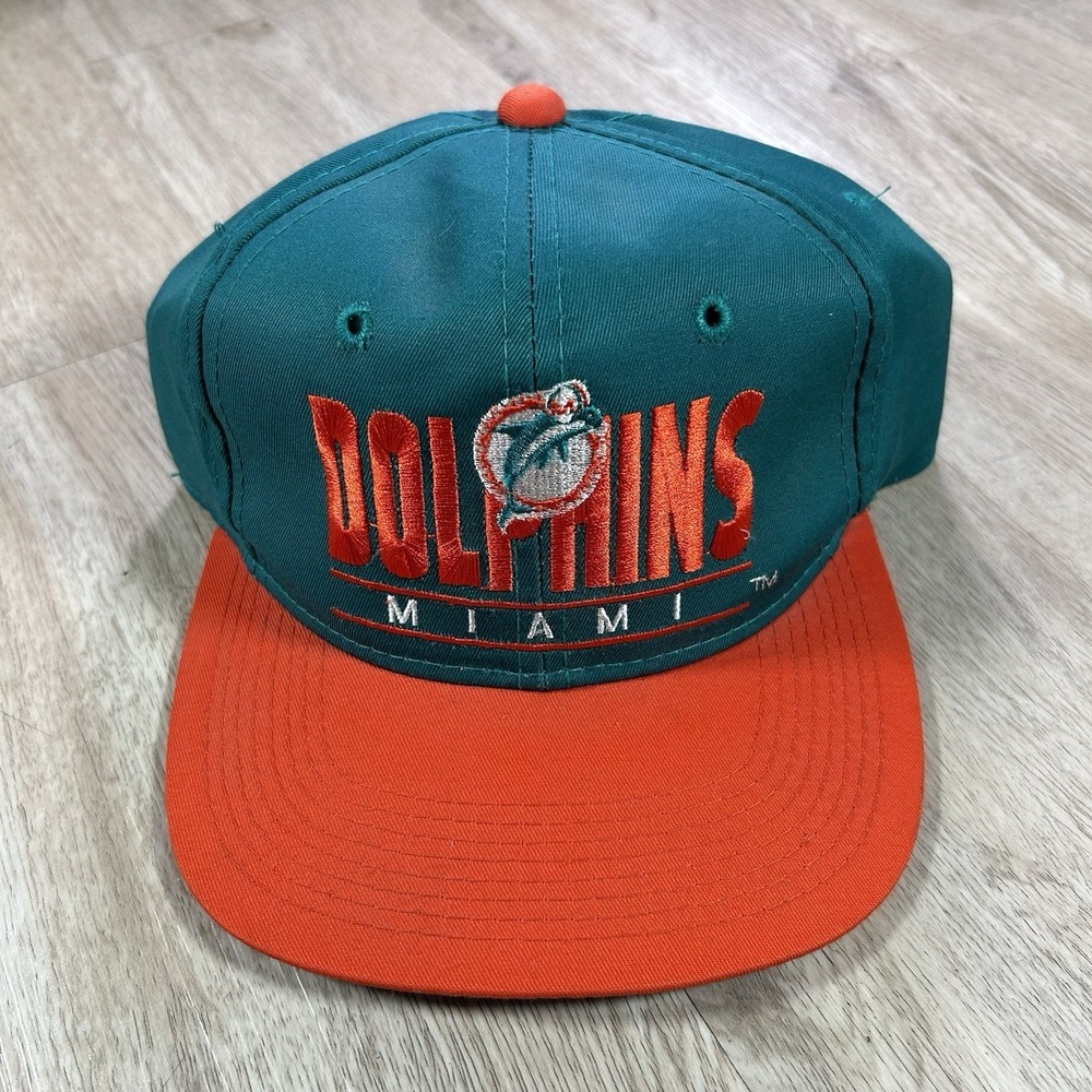 VTG Miami Dolphins Snapback Hat NFL Football Youngan Green Orange Bar Line Cap